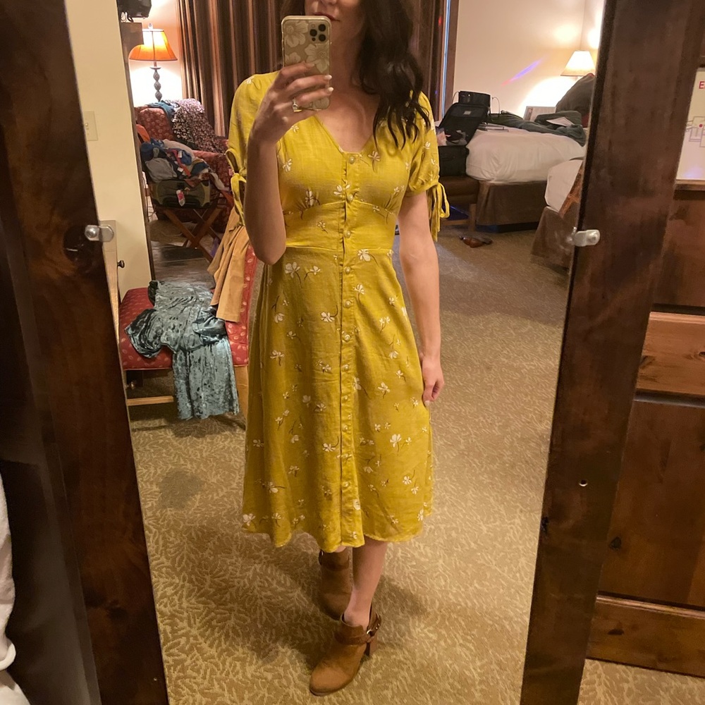 Mustard Dress with Flowers